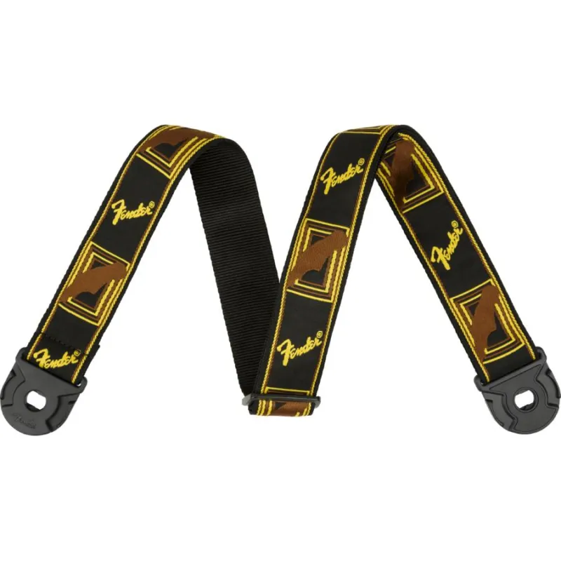 Must-Have FENDER Quick Grip Locking End Strap Black/Yellow & Brown Monogram 2"