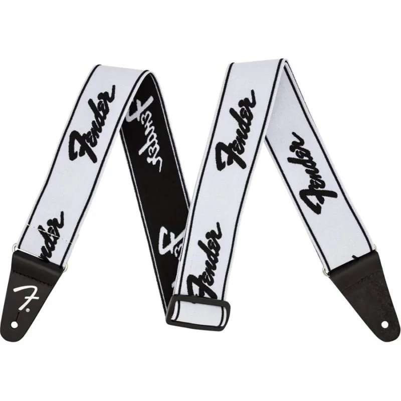 Acquista Ora FENDER WEIGHLESS RUNNING LOGO W/B tracolla chitarra fender weighless running logo strap white/black