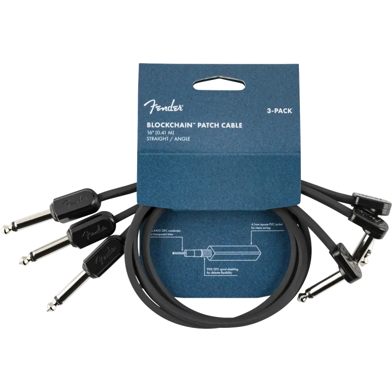 Bestseller Fender Blockchain 16" Patch Cable 3-pack Straight/Angled - Cavo Patch