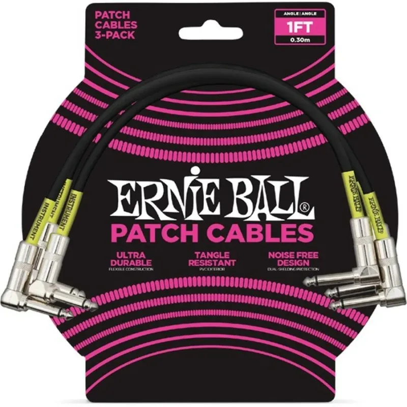 Ernie Ball 6075 Cavo Patch Black 30cm 3 Pack - Cavi patch 30 cm Promo Stagionale