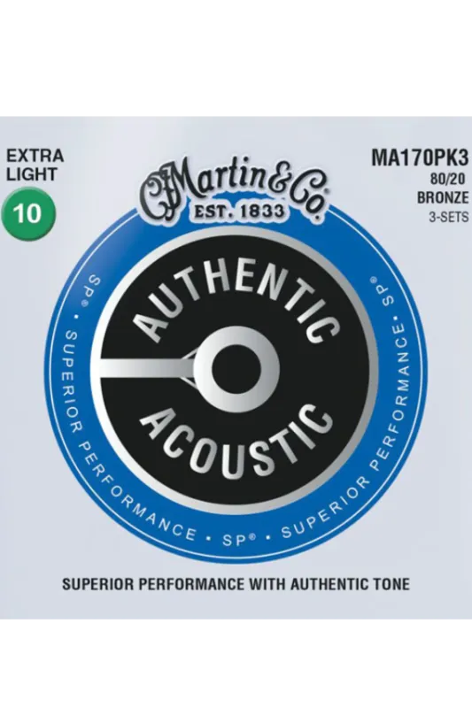 Più Venduto Martin MA170PK3 SP 80/20 Bronze Authentic Strings Extra Light 10/47 Triple Pack Centro Chitarre