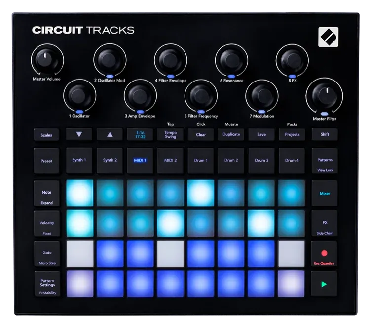 NOVATION CIRCUIT TRACKS GROOVEBOX CON 2 TRACCE SYNTH POLIFONICHE, 4 TRACCE DI BATTERIA ED EFFETTI Ultima Occasione