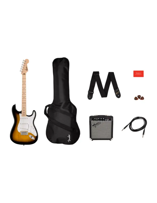 Squier Sonic Stratocaster Pack, Maple Fingerboard, 2-Color Sunburst, Gig Bag, 10G Nuovo Arrivo